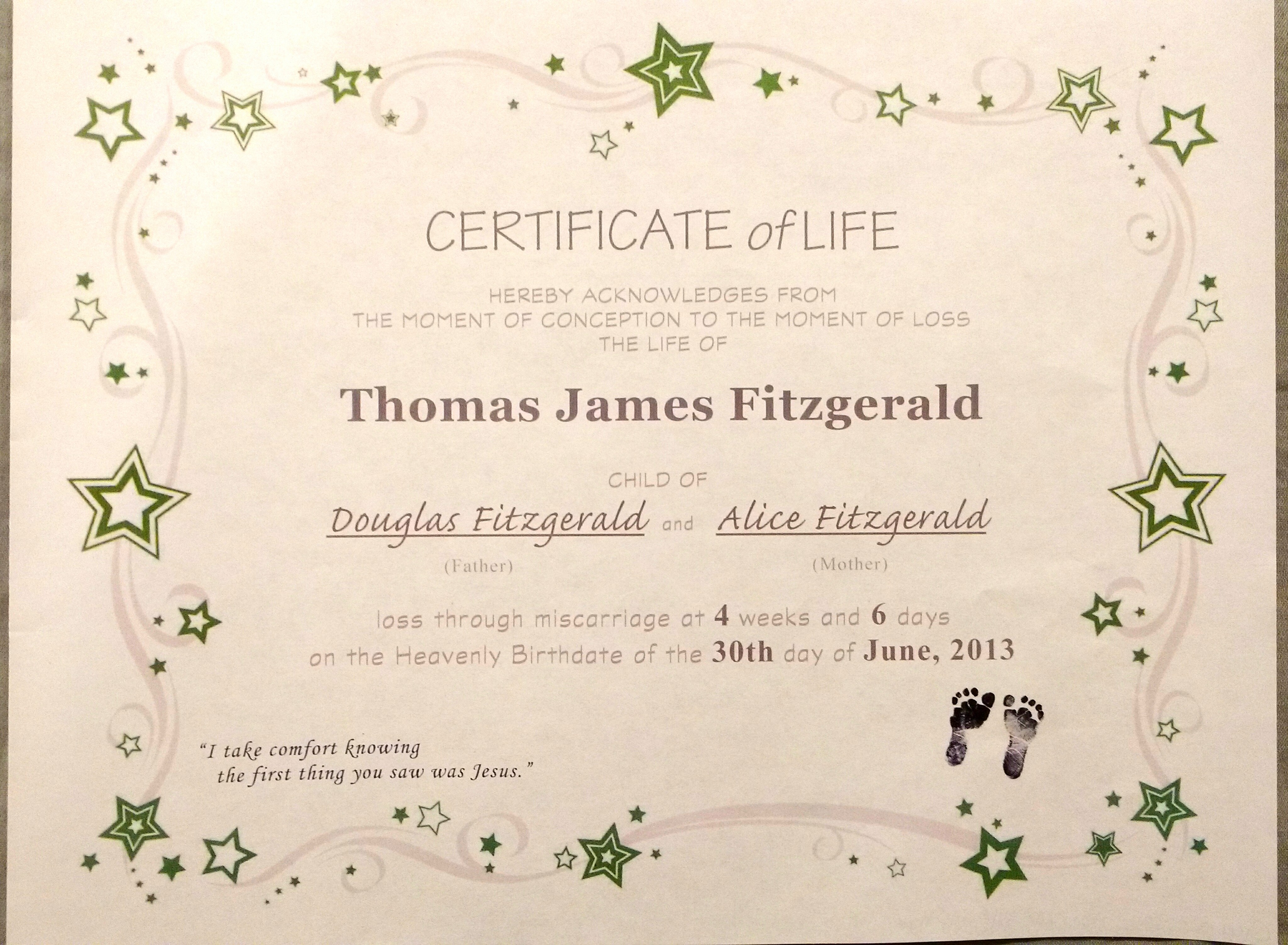 Certificate Of Life - Catholic Resources And Gifts For Miscarriage, Stillbirth, And Infant Loss - Catholic Motherhood