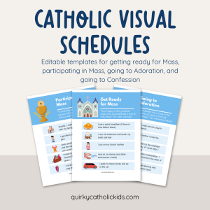 Catholic visual schedules for Mass, adoration, and confession. Editable and printable.